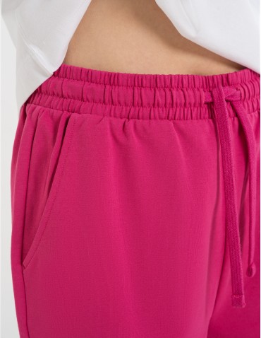 Szorty dresowe - Szorty damskie dresowe bawełniane krótkie klasyczne z wiązaniem FUKSJA - produkt 2