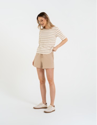 Szorty dresowe - Szorty damskie dresowe bawełniane krótkie klasyczne z wiązaniem BEŻOWY - produkt 5