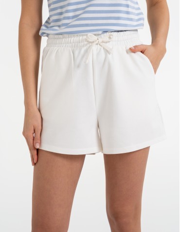 Szorty dresowe - Szorty damskie dresowe bawełniane krótkie klasyczne z wiązaniem BIAŁY - produkt 1