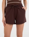 Szorty damskie dresowe bawełniane krótkie klasyczne z wiązaniem BRĄZOWY