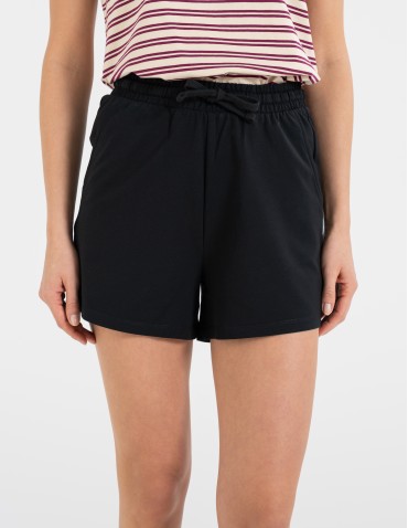 Szorty dresowe - Szorty damskie dresowe bawełniane krótkie klasyczne z wiązaniem CZARNY - produkt 1