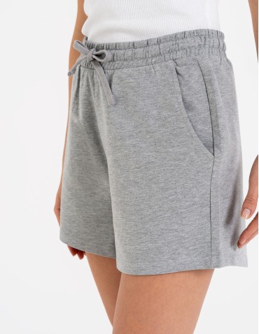 Szorty dresowe - Szorty damskie dresowe bawełniane krótkie klasyczne z wiązaniem SZARY - produkt 2