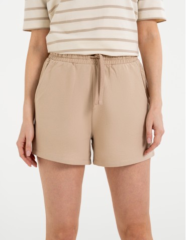 Szorty dresowe - Szorty damskie dresowe bawełniane krótkie klasyczne z wiązaniem BEŻOWY - produkt 1
