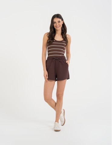 Szorty dresowe - Szorty damskie dresowe bawełniane krótkie klasyczne z wiązaniem BRĄZOWY - produkt 3