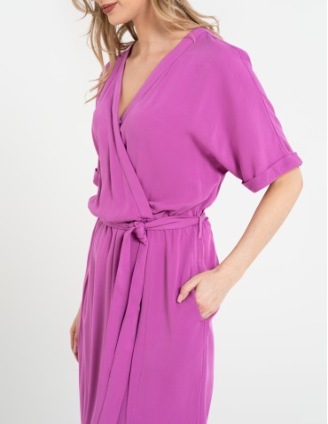 Sukienka damska midi wiskozowa z kopertowym dekoltem i rozcięciem  - produkt 2