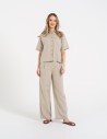 Spodnie damskie casual z lnu i wiskozy z kieszeniami BEŻOWY