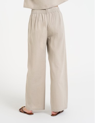 Spodnie materiałowe - Spodnie damskie casual z lnu i wiskozy z kieszeniami BEŻOWY - produkt 4