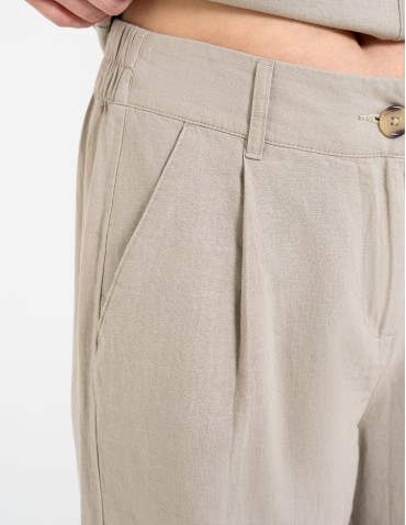 Spodnie materiałowe - Spodnie damskie casual z lnu i wiskozy z kieszeniami BEŻOWY - produkt 2