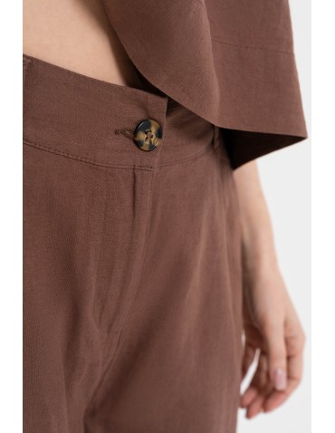 Spodnie materiałowe - Spodnie damskie casual z lnu i wiskozy z kieszeniami BRĄZOWY - produkt 2