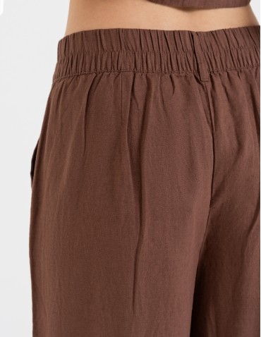 Spodnie materiałowe - Spodnie damskie casual z lnu i wiskozy z kieszeniami BRĄZOWY - produkt 4