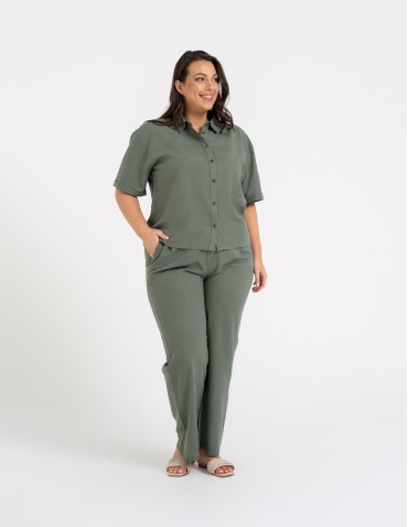 Spodnie damskie casual z lnu i wiskozy z kieszeniami