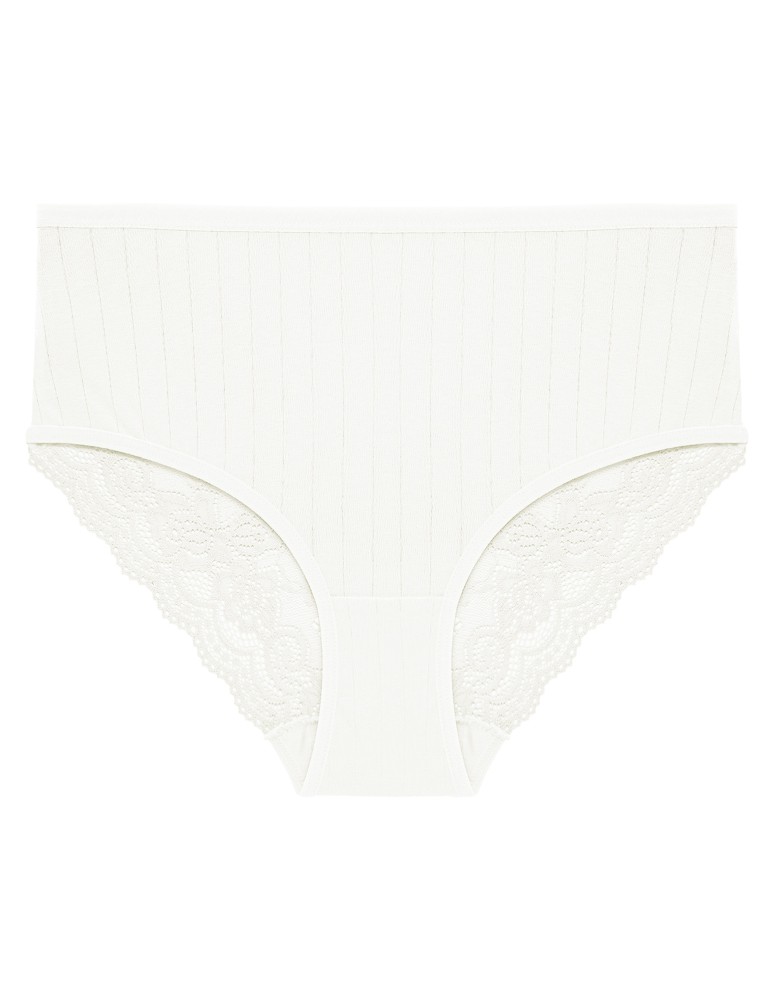 Majtki z wysokim stanem - Figi majtki damskie maxi bikini prążkowane z koronkowym tyłem 12-pak WIELOKOLOROWY  - produkt moraj.pl 4