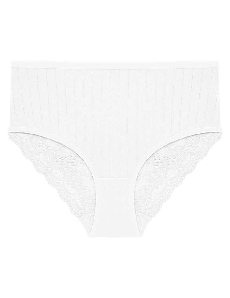 Majtki z wysokim stanem - Figi majtki damskie maxi bikini prążkowane z koronkowym tyłem 12-pak WIELOKOLOROWY  - produkt moraj.pl 6