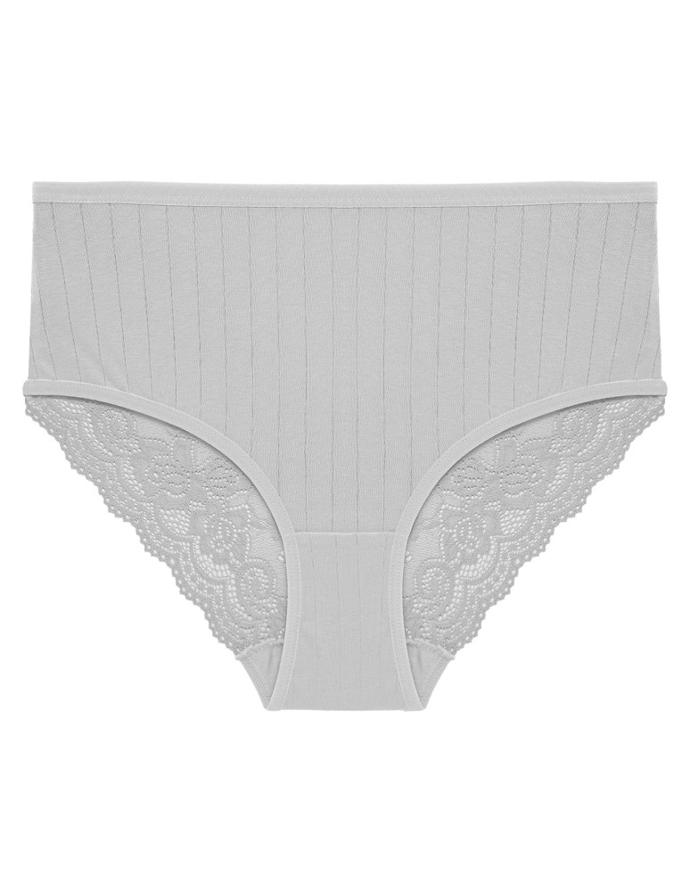 Majtki z wysokim stanem - Figi majtki damskie maxi bikini prążkowane z koronkowym tyłem 12-pak WIELOKOLOROWY  - produkt moraj.pl 5