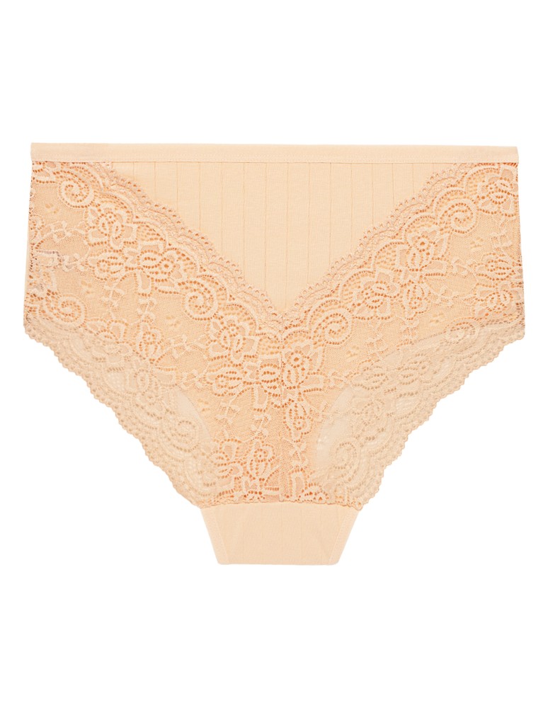 Majtki z wysokim stanem - Figi majtki damskie maxi bikini prążkowane z koronkowym tyłem 12-pak WIELOKOLOROWY  - produkt moraj.pl 2