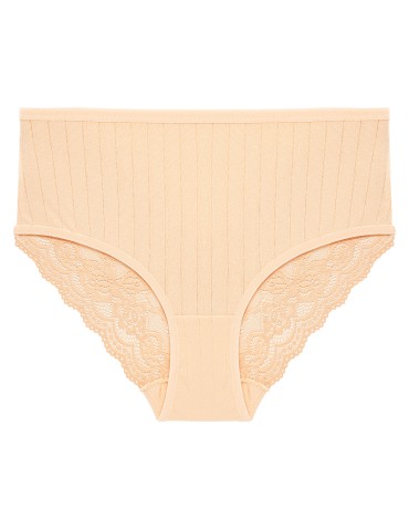 Majtki z wysokim stanem - Figi majtki damskie maxi bikini prążkowane z koronkowym tyłem 12-pak WIELOKOLOROWY - produkt 3