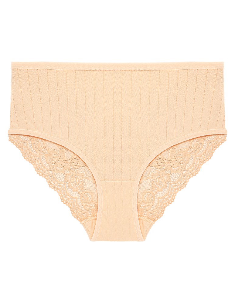 Majtki z wysokim stanem - Figi majtki damskie maxi bikini prążkowane z koronkowym tyłem 12-pak WIELOKOLOROWY  - produkt moraj.pl 3