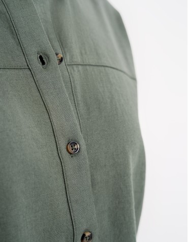 Koszule - Koszula damska casual elegancka z lnu i wiskozy i krótkim rękawem ZIELONY - produkt 4