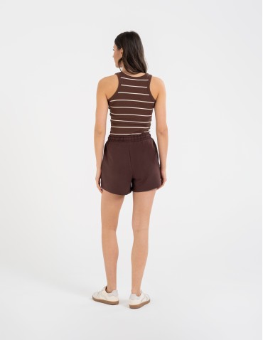 Szorty dresowe - Szorty damskie dresowe bawełniane krótkie klasyczne z wiązaniem BRĄZOWY - produkt 4