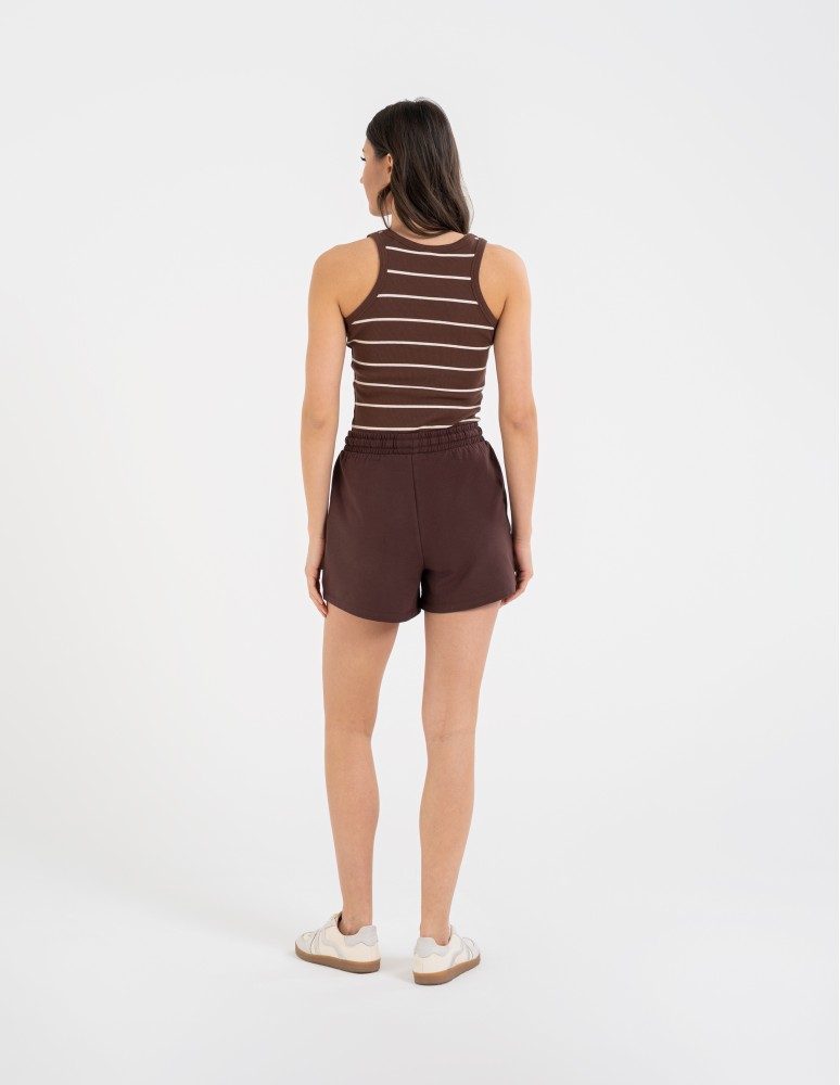 Szorty dresowe - Szorty damskie dresowe bawełniane krótkie klasyczne z wiązaniem BRĄZOWY  - produkt moraj.pl 4