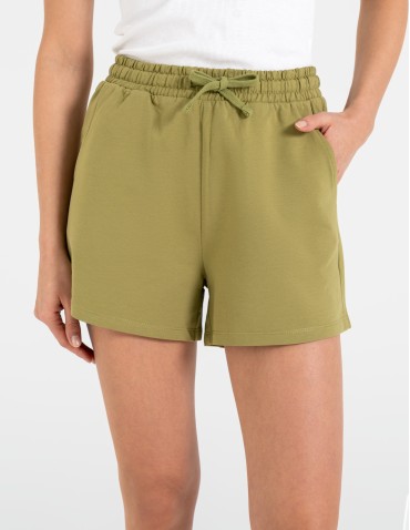 Szorty dresowe - Szorty damskie dresowe bawełniane krótkie klasyczne z wiązaniem ZIELONY - produkt 6