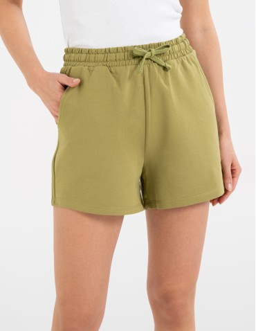 Szorty dresowe - Szorty damskie dresowe bawełniane krótkie klasyczne z wiązaniem ZIELONY - produkt 1