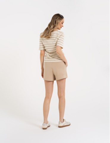 Szorty dresowe - Szorty damskie dresowe bawełniane krótkie klasyczne z wiązaniem BEŻOWY - produkt 6