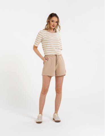 Szorty dresowe - Szorty damskie dresowe bawełniane krótkie klasyczne z wiązaniem BEŻOWY - produkt 3