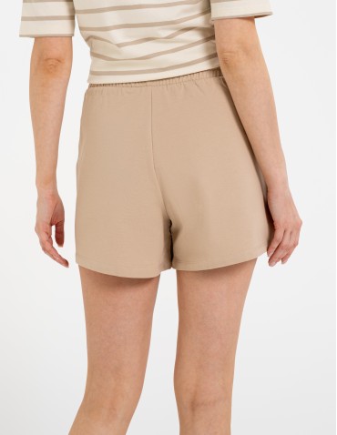 Szorty dresowe - Szorty damskie dresowe bawełniane krótkie klasyczne z wiązaniem BEŻOWY - produkt 7