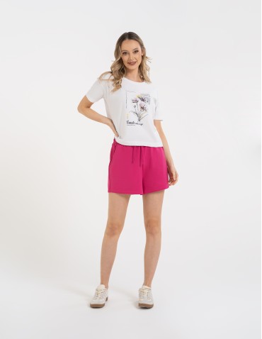 Szorty dresowe - Szorty damskie dresowe bawełniane krótkie klasyczne z wiązaniem FUKSJA - produkt 3