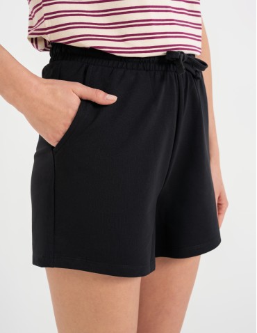 Szorty dresowe - Szorty damskie dresowe bawełniane krótkie klasyczne z wiązaniem CZARNY - produkt 10