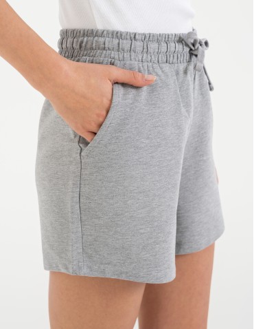 Szorty dresowe - Szorty damskie dresowe bawełniane krótkie klasyczne z wiązaniem SZARY - produkt 4