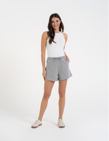 Szorty dresowe - Szorty damskie dresowe bawełniane krótkie klasyczne z wiązaniem SZARY - produkt 10
