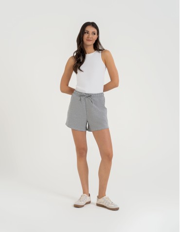 Szorty dresowe - Szorty damskie dresowe bawełniane krótkie klasyczne z wiązaniem SZARY - produkt 9