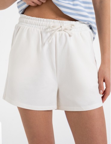 Szorty dresowe - Szorty damskie dresowe bawełniane krótkie klasyczne z wiązaniem BIAŁY - produkt 4