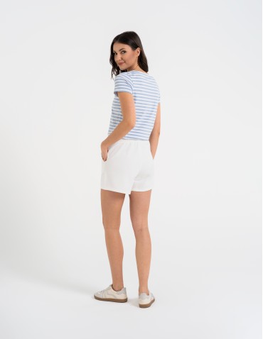 Szorty dresowe - Szorty damskie dresowe bawełniane krótkie klasyczne z wiązaniem BIAŁY - produkt 7