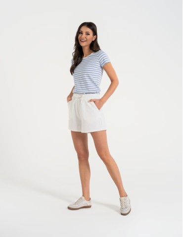 Szorty dresowe - Szorty damskie dresowe bawełniane krótkie klasyczne z wiązaniem BIAŁY - produkt 5