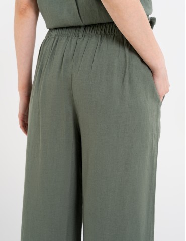 Spodnie materiałowe - Spodnie damskie casual z lnu i wiskozy z kieszeniami ZIELONY - produkt 5