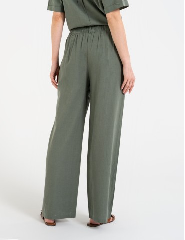 Spodnie materiałowe - Spodnie damskie casual z lnu i wiskozy z kieszeniami ZIELONY - produkt 6