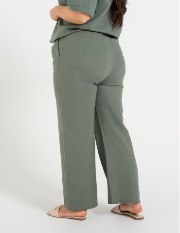 Spodnie materiałowe - Spodnie damskie casual z lnu i wiskozy z kieszeniami ZIELONY - produkt 10