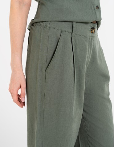 Spodnie materiałowe - Spodnie damskie casual z lnu i wiskozy z kieszeniami ZIELONY - produkt 2