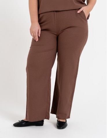 Spodnie materiałowe - Spodnie damskie casual z lnu i wiskozy z kieszeniami BRĄZOWY - produkt 9