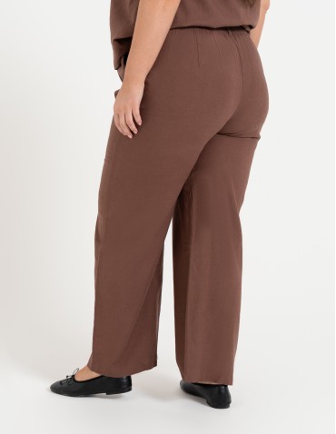 Spodnie materiałowe - Spodnie damskie casual z lnu i wiskozy z kieszeniami BRĄZOWY - produkt 8