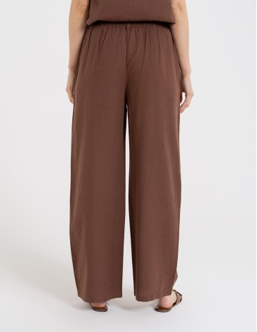 Spodnie materiałowe - Spodnie damskie casual z lnu i wiskozy z kieszeniami BRĄZOWY - produkt 6