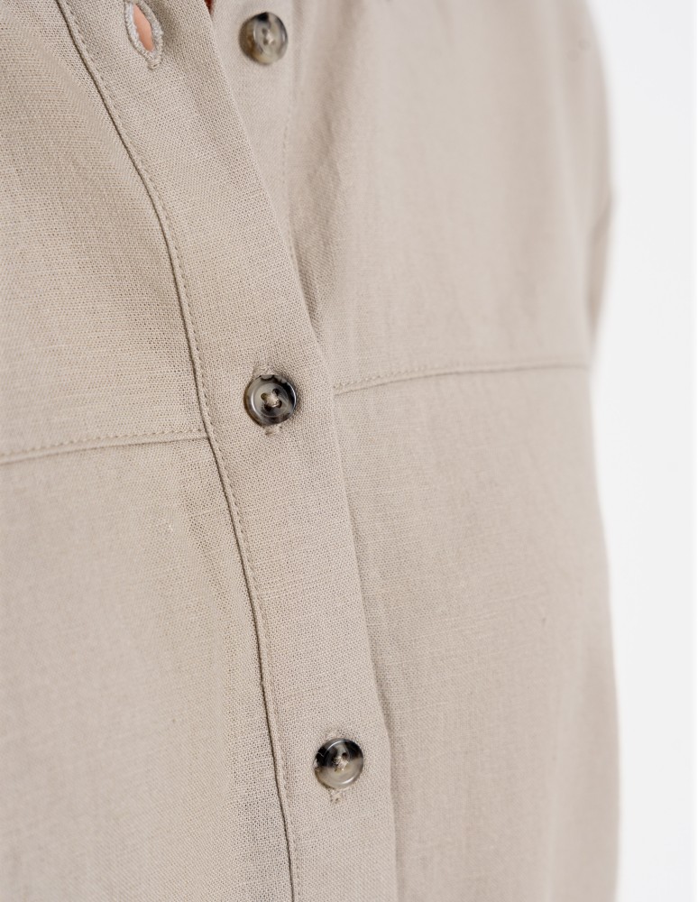 Koszule - Koszula damska casual elegancka z lnu i wiskozy i krótkim rękawem BEŻOWY  - produkt moraj.pl 5