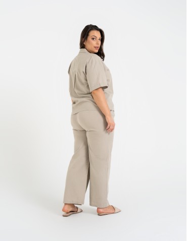 Koszule - Koszula damska casual elegancka z lnu i wiskozy i krótkim rękawem BEŻOWY - produkt 10