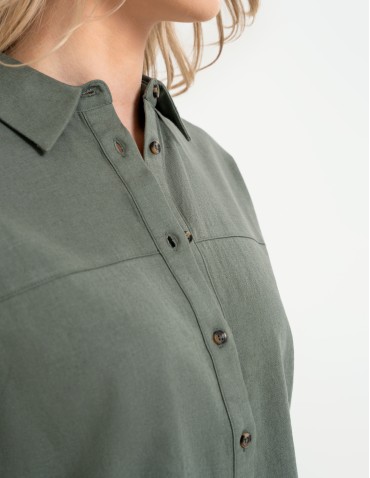 Koszule - Koszula damska casual elegancka z lnu i wiskozy i krótkim rękawem ZIELONY - produkt 2