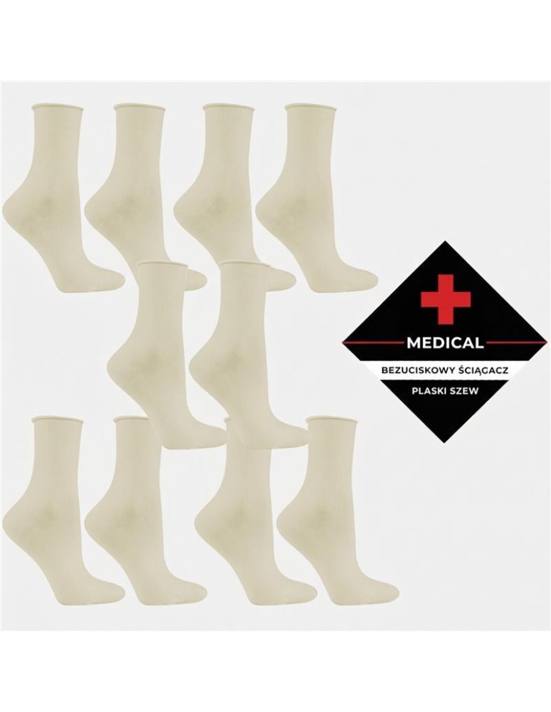 Skarpetki długie - Skarpetki damskie długie klasyczne gładkie z bezuciskowym ściągaczem 5-pak KREMOWY - produkt moraj.pl 1