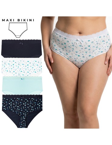 Majtki damskie figi maxi bikini bawełniane w kwiatuszki 4-pak