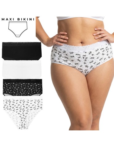 Majtki damskie maxi bikini bawełniane z elastyczną koronką 4-pak - WIELOKOLOROWY
